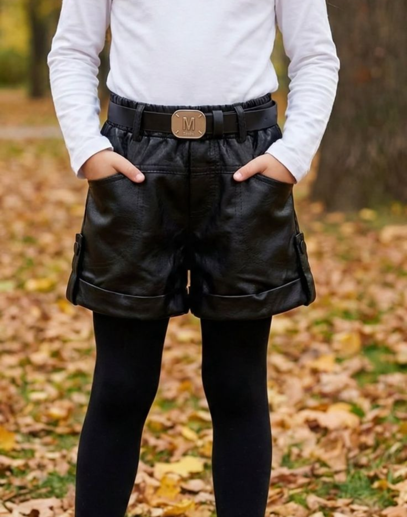 Girl leather shorts